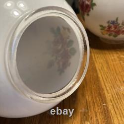 Pair Of Vintage Glass Flora Roses Ceiling Light Round Globe Shades