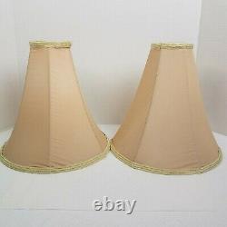 Pair Of Vintage Silk Satin Trumpet/Bell Shaped Fabric Table Lamp Shades 12 High