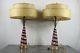 Pair Pink Mid Century Atomic Table Lamps Two Tier Fiberglass Shade Vintage 1960s