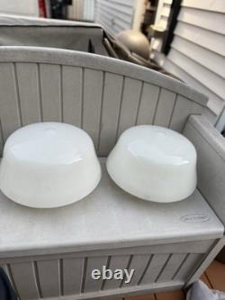 Pair VINTAGE WHITE MILK GLASS ART DECO SCHOOLHOUSE SHADES/GLOBE FOR CEILING LAMP