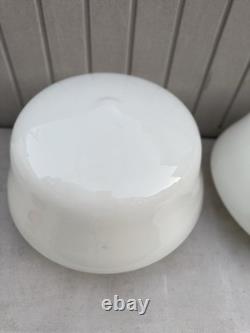 Pair VINTAGE WHITE MILK GLASS ART DECO SCHOOLHOUSE SHADES/GLOBE FOR CEILING LAMP