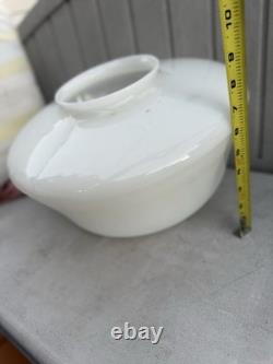 Pair VINTAGE WHITE MILK GLASS ART DECO SCHOOLHOUSE SHADES/GLOBE FOR CEILING LAMP