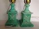 Pair Vtg Genuine Turquoise Blue Onyx Table Lamp W Shades Epp&co New York Italy