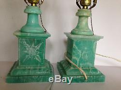 Pair VTG GENUINE TURQUOISE BLUE ONYX Table Lamp W Shades EPP&Co NEW YORK ITALY