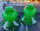 Pair Victorian Emerald Green Cased Glass Watermelon Ribbed Ruffled Lamp Shades