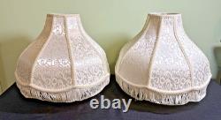 Pair Victorian Style Fringed Lampshades-8 Panels-Damask-15 x 10-Vintage