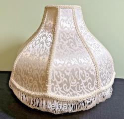 Pair Victorian Style Fringed Lampshades-8 Panels-Damask-15 x 10-Vintage