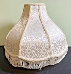 Pair Victorian Style Fringed Lampshades-8 Panels-Damask-15 x 10-Vintage