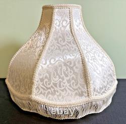 Pair Victorian Style Fringed Lampshades-8 Panels-Damask-15 x 10-Vintage