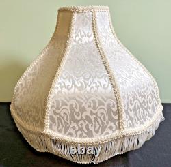 Pair Victorian Style Fringed Lampshades-8 Panels-Damask-15 x 10-Vintage