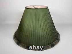 Pair Vintage 1980's Green Silk Pleated Empire Lampshades with Fringe 11.5 Tall