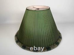 Pair Vintage 1980's Green Silk Pleated Empire Lampshades with Fringe 11.5 Tall