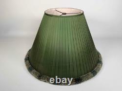 Pair Vintage 1980's Green Silk Pleated Empire Lampshades with Fringe 11.5 Tall