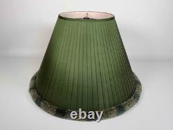 Pair Vintage 1980's Green Silk Pleated Empire Lampshades with Fringe 11.5 Tall