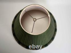 Pair Vintage 1980's Green Silk Pleated Empire Lampshades with Fringe 11.5 Tall
