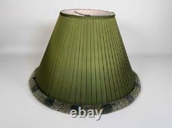 Pair Vintage 1980's Green Silk Pleated Empire Lampshades with Fringe 11.5 Tall