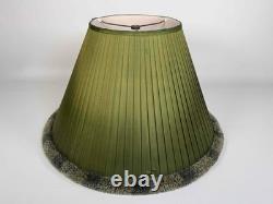 Pair Vintage 1980's Green Silk Pleated Empire Lampshades with Fringe 11.5 Tall