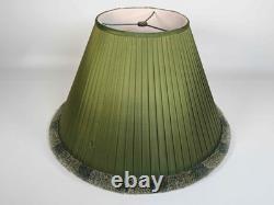 Pair Vintage 1980's Green Silk Pleated Empire Lampshades with Fringe 11.5 Tall