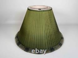 Pair Vintage 1980's Green Silk Pleated Empire Lampshades with Fringe 11.5 Tall