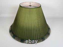 Pair Vintage 1980's Green Silk Pleated Empire Lampshades with Fringe 11.5 Tall