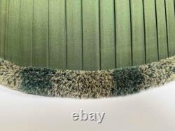 Pair Vintage 1980's Green Silk Pleated Empire Lampshades with Fringe 11.5 Tall