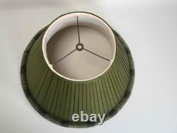 Pair Vintage 1980's Green Silk Pleated Empire Lampshades with Fringe 11.5 Tall