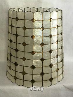 Pair Vintage (2) Mid Century Large Capiz Shell Seashell Lamp Shades 21 x 19
