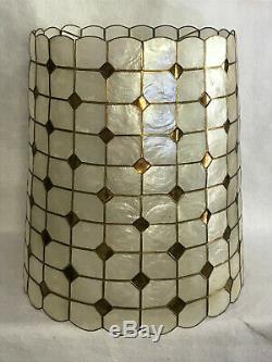 Pair Vintage (2) Mid Century Large Capiz Shell Seashell Lamp Shades 21 x 19