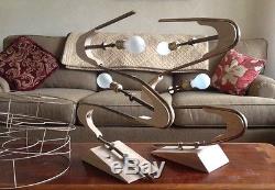 Pair Vintage 50s Majestic Z Boomerang Lamp 3 Shades Retro MCM Restore As Is