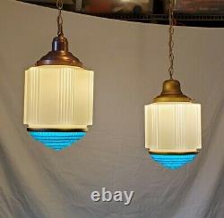 Pair Vintage Art Deco Skyscraper Lamp Shade Fixture Chandelier Hanging READ