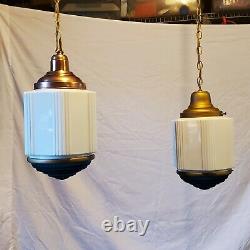 Pair Vintage Art Deco Skyscraper Lamp Shade Fixture Chandelier Hanging READ