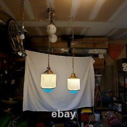 Pair Vintage Art Deco Skyscraper Lamp Shade Fixture Chandelier Hanging READ