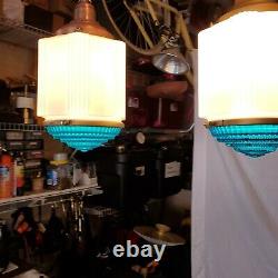 Pair Vintage Art Deco Skyscraper Lamp Shade Fixture Chandelier Hanging READ