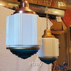 Pair Vintage Art Deco Skyscraper Lamp Shade Fixture Chandelier Hanging READ