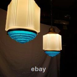 Pair Vintage Art Deco Skyscraper Lamp Shade Fixture Chandelier Hanging READ