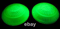 Pair Vintage Art Deco Uranium Vaseline Glass Figural Lamp Shades Squashed Brains