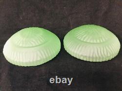 Pair Vintage Art Deco Uranium Vaseline Glass Figural Lamp Shades Squashed Brains