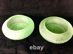 Pair Vintage Art Deco Uranium Vaseline Glass Figural Lamp Shades Squashed Brains