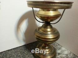 Pair Vintage Brass Hurricane Lamps Milk Glass Shades Cabin/vintage Decor