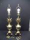 Pair Vintage Brass Pineapple Urn Table Lamps Hollywood Regency Withshades