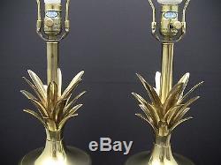 Pair Vintage Brass Pineapple Urn Table Lamps Hollywood Regency withShades