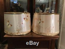 Pair Vintage Butterfly Lamp Shades Van Briggle 16 Fiberglass Drum MCM Retro