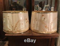 Pair Vintage Butterfly Lamp Shades Van Briggle 16 Fiberglass Drum MCM Retro