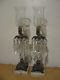 Pair Vintage Drop Prism Crystal Girondle Table Lamps With Glass Shades Marble Base