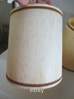 Pair Vintage Drum Barrel Lamp shade White Cream Ivory Textured Linen look