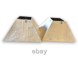 Pair Vintage French Ledger Decoupage Lampshades Square Empire Large 15 Inch