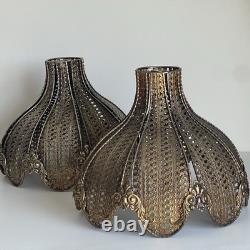 Pair Vintage Hollywood Regency Filigree Metal Onion Lamp Shades 11 Melon