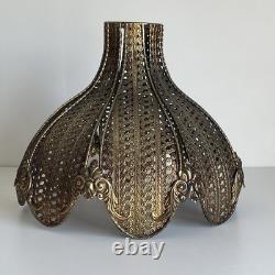 Pair Vintage Hollywood Regency Filigree Metal Onion Lamp Shades 11 Melon