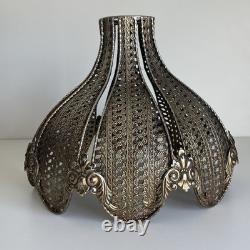 Pair Vintage Hollywood Regency Filigree Metal Onion Lamp Shades 11 Melon