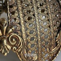 Pair Vintage Hollywood Regency Filigree Metal Onion Lamp Shades 11 Melon